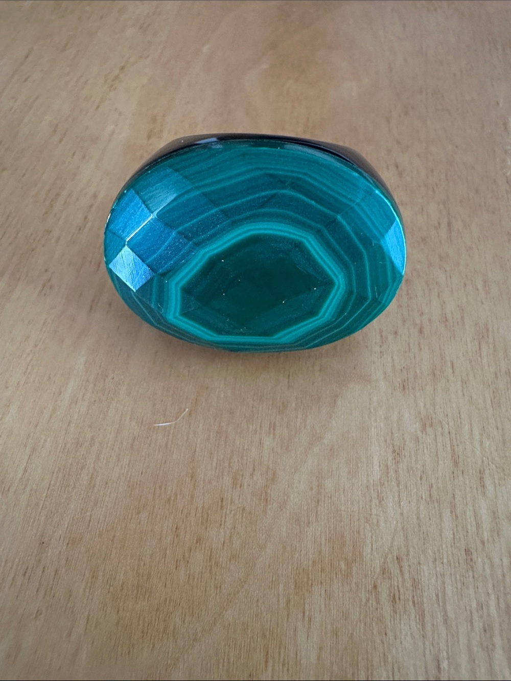 Vintage Deb Guyot Designs Faceted Onyx Green Malachite Oval Statement Ring 8